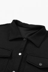 Black Solid Textured Flap Pocket Buttoned Shacket Jackets JT's Designer Fashion