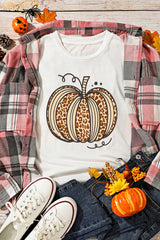White Leopard Pumpkin Graphic Crewneck Halloween T Shirt Graphic Tees JT's Designer Fashion