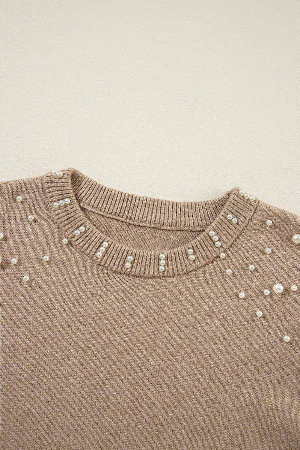 Smoke Gray Pearled Drop Shoulder Round Neck Sweater Sweaters JT's Designer Fashion