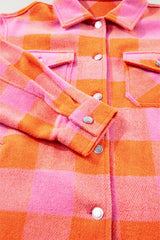 Orange Plaid Chest Pockets Button-up Turn Down Collar Jacket Jackets JT's Designer Fashion