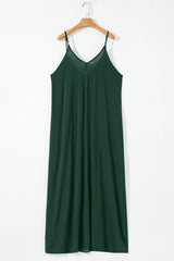 Duffel Green Spaghetti Straps Pocketed Slouchy Long Dress Maxi Dresses JT's Designer Fashion