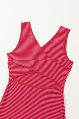 Red Stripe Criss Cross Side Slits Slim Fit Sleeveless Midi Dress Midi Dresses JT's Designer Fashion