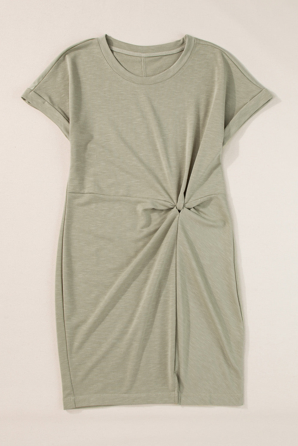 Laurel Green Folded Sleeve Twisted Mini T-Shirt Dress T Shirt Dresses JT's Designer Fashion