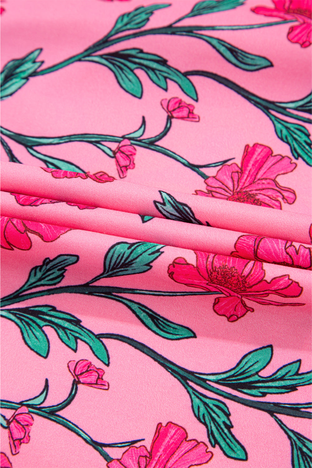 Pink Floral Contrast Neckline A-line Puff Sleeve Long Dress Maxi Dresses JT's Designer Fashion