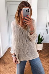 Smoke Gray Crochet Hollow-out Jumper Top Sweater Sweaters JT's Designer Fashion