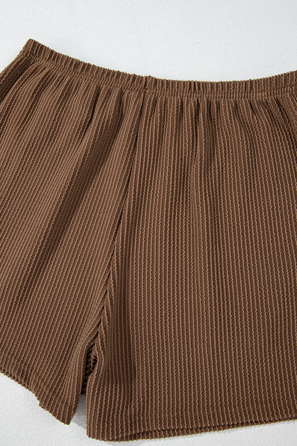 Chestnut Corded Knit Long Sleeve Top and High Waist Shorts Set Short Sets JT's Designer Fashion