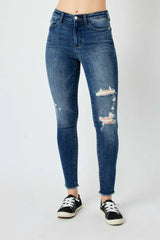 Judy Blue Full Size High Waist Distressed Skinny Jeans Dark Jeans JT's Designer Fashion