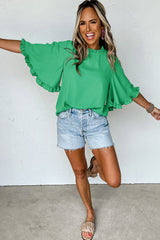 Green Frilly Round Neck Wide Half Sleeve Blouse Blouses & Shirts JT's Designer Fashion