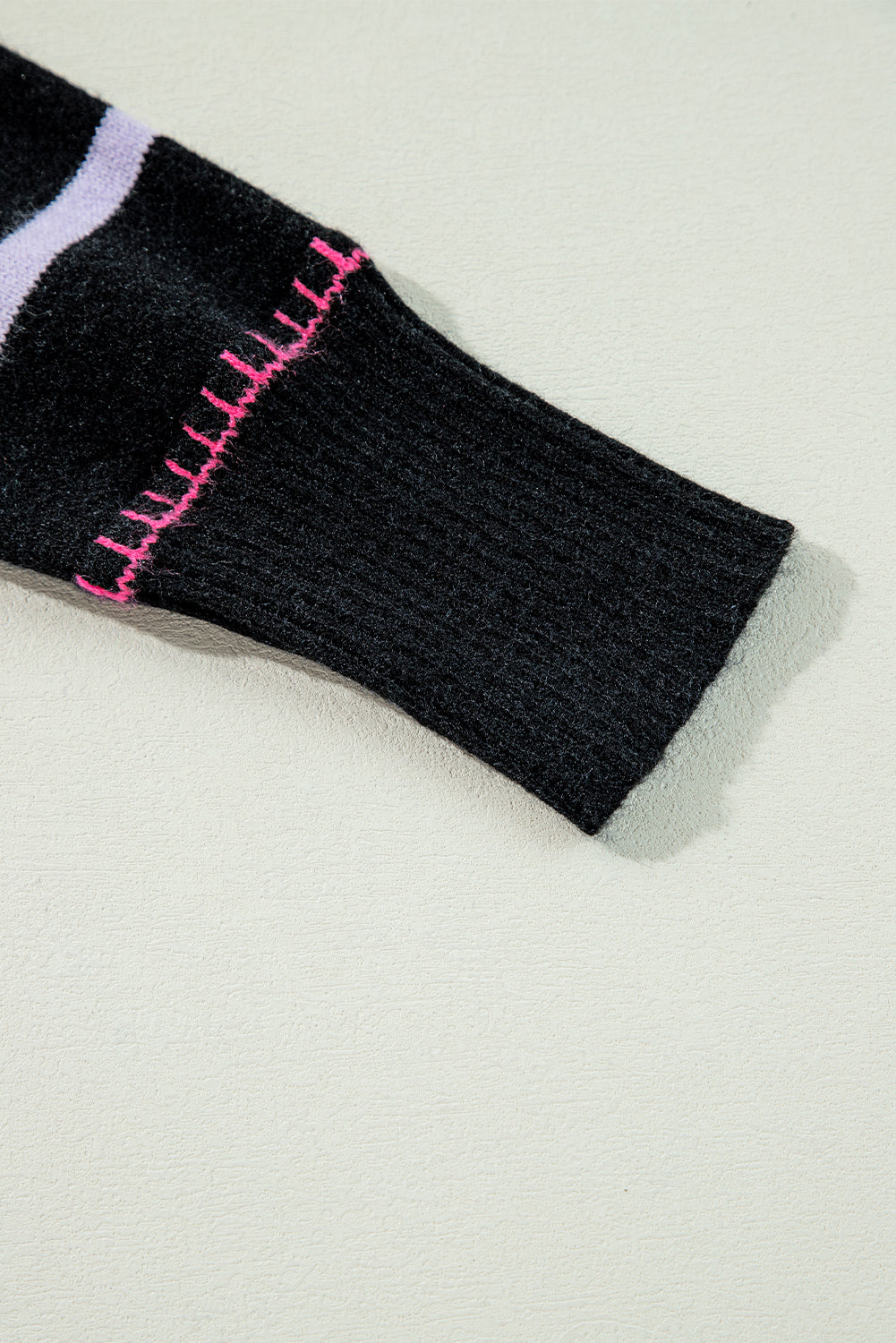Black Colorful Striped Ribbed Trim Sweater Sweaters JT's Designer Fashion