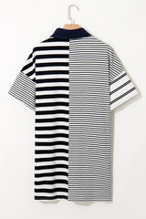 Black Stripe Half Placket Polo T Shirt Dress T Shirt Dresses JT's Designer Fashion