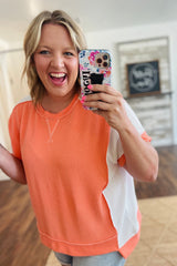 Carrot Twist Rib Colorblock Hi Low Plus Size Short Sleeve Top Plus Size JT's Designer Fashion
