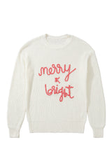 White Striped Merry Bright Letter Christmas Sweater Sweaters JT's Designer Fashion