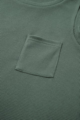 Mist Green Waffle Knit Patched Pocket Tank and Drawstring Shorts Set Short Sets JT's Designer Fashion