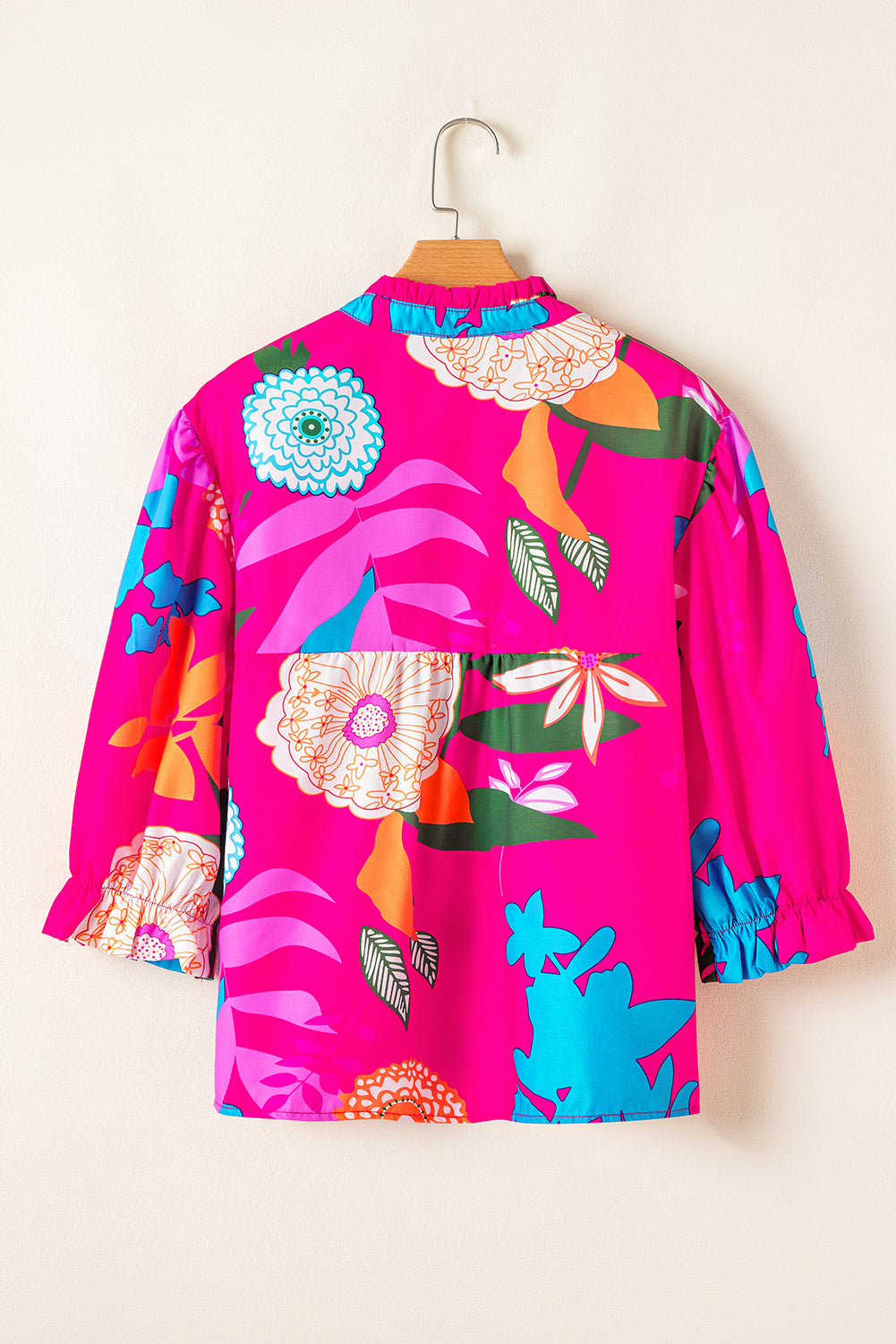 Rose Blooming Flower Print Ruffled Puff Sleeve Blouse Blouses & Shirts JT's Designer Fashion