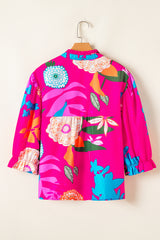 Rose Blooming Flower Print Ruffled Puff Sleeve Blouse Blouses & Shirts JT's Designer Fashion