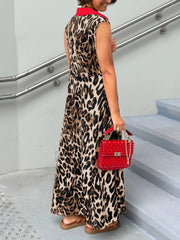 Plus Size Leopard Print Sleeveless Long Dress Maxi Dresses JT's Designer Fashion