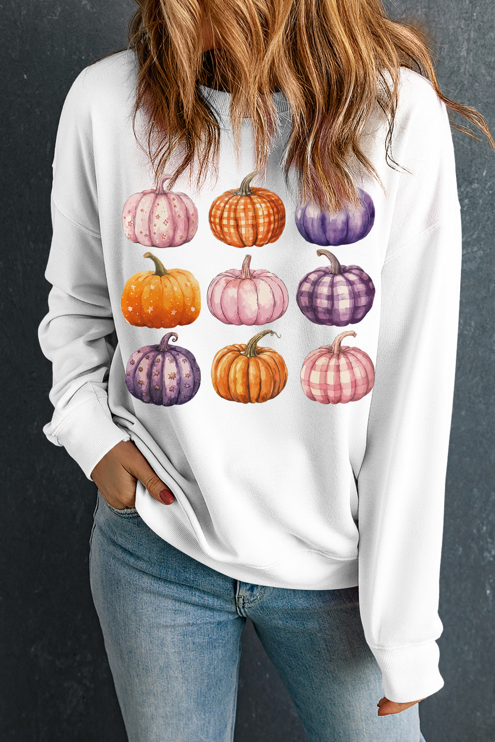 Beige Thanksgiving Halloween Pumpkin Graphic Pullover Sweatshirt Graphic Sweatshirts JT's Designer Fashion