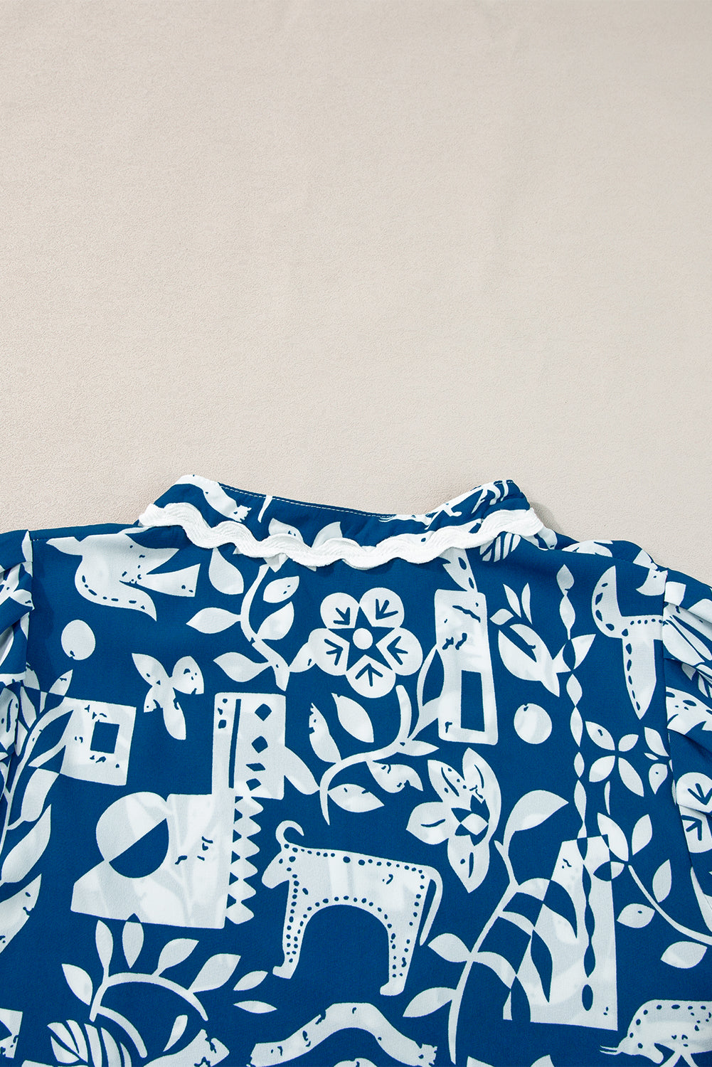 Blue Ricrac Trim Split Neck Floral Loose Dress Floral Dresses JT's Designer Fashion