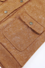 Khaki Vintage Washed Flap Pocket Button Shacket Jackets JT's Designer Fashion