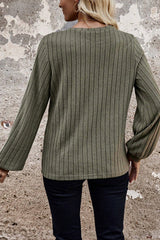Moss Green Leopard Print Crochet Patchwork Rib Textured Knit Top Long Sleeve Tops JT's Designer Fashion