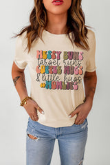 Khaki MOMLIFE Slogan Graphic Crew Neck T Shirt Graphic Tees JT's Designer Fashion