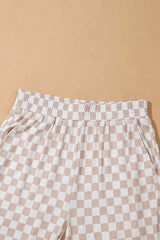 White Ribbed Texture Checkered Print 2pcs Tank and Pants Set Pant Sets JT's Designer Fashion