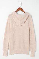 Apricot Waffle Knit Buttons Hooded Sweater with Pocket Sweaters & Cardigans JT's Designer Fashion