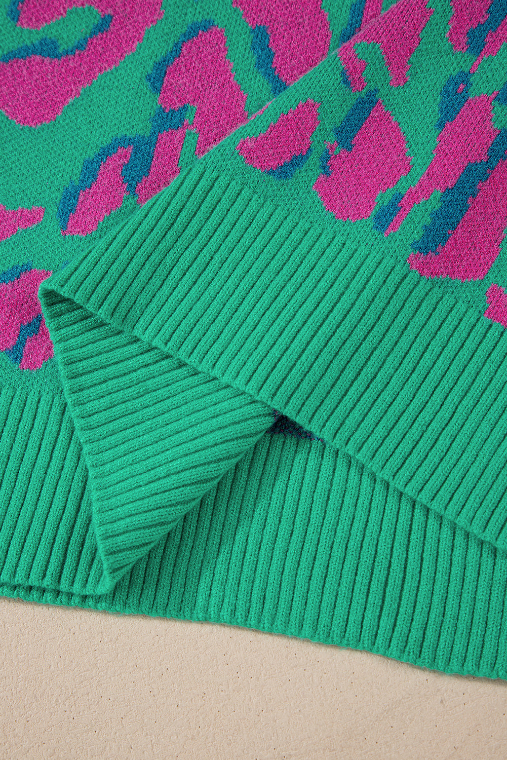 Green Abstract Print Ribbed Trim Baggy Sweater Sweaters JT's Designer Fashion