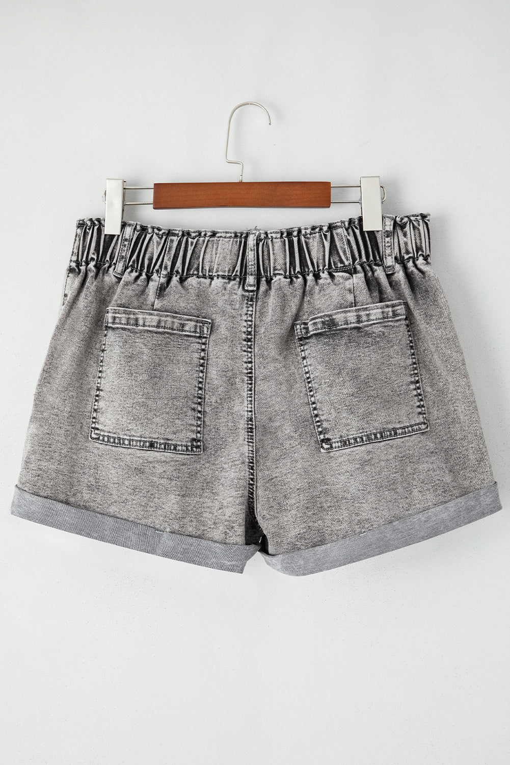 Gray Zipped Light Wash Cuffed Edge Denim Shorts Denim Shorts JT's Designer Fashion