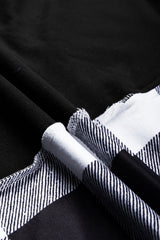Black Checkboard Patchwork Exposed Stitching Collared Top Long Sleeve Tops JT's Designer Fashion
