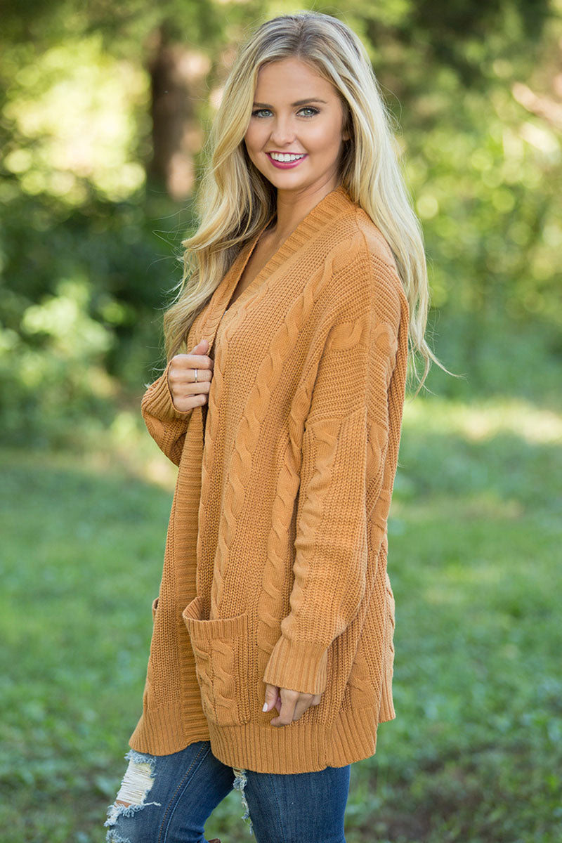 Mustard Knit Texture Long Cardigan Sweaters & Cardigans JT's Designer Fashion