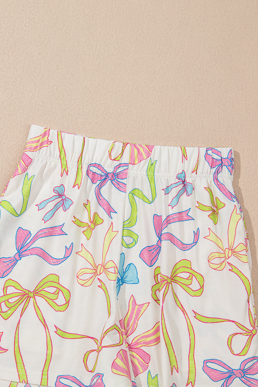 White Cheerful Bow Print Elastic Pull On Casual Shorts Casual Shorts JT's Designer Fashion
