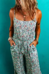 Green Bohemian Floral Ruffle Bottom Spaghetti Strap Jumpsuit Jumpsuits & Rompers JT's Designer Fashion