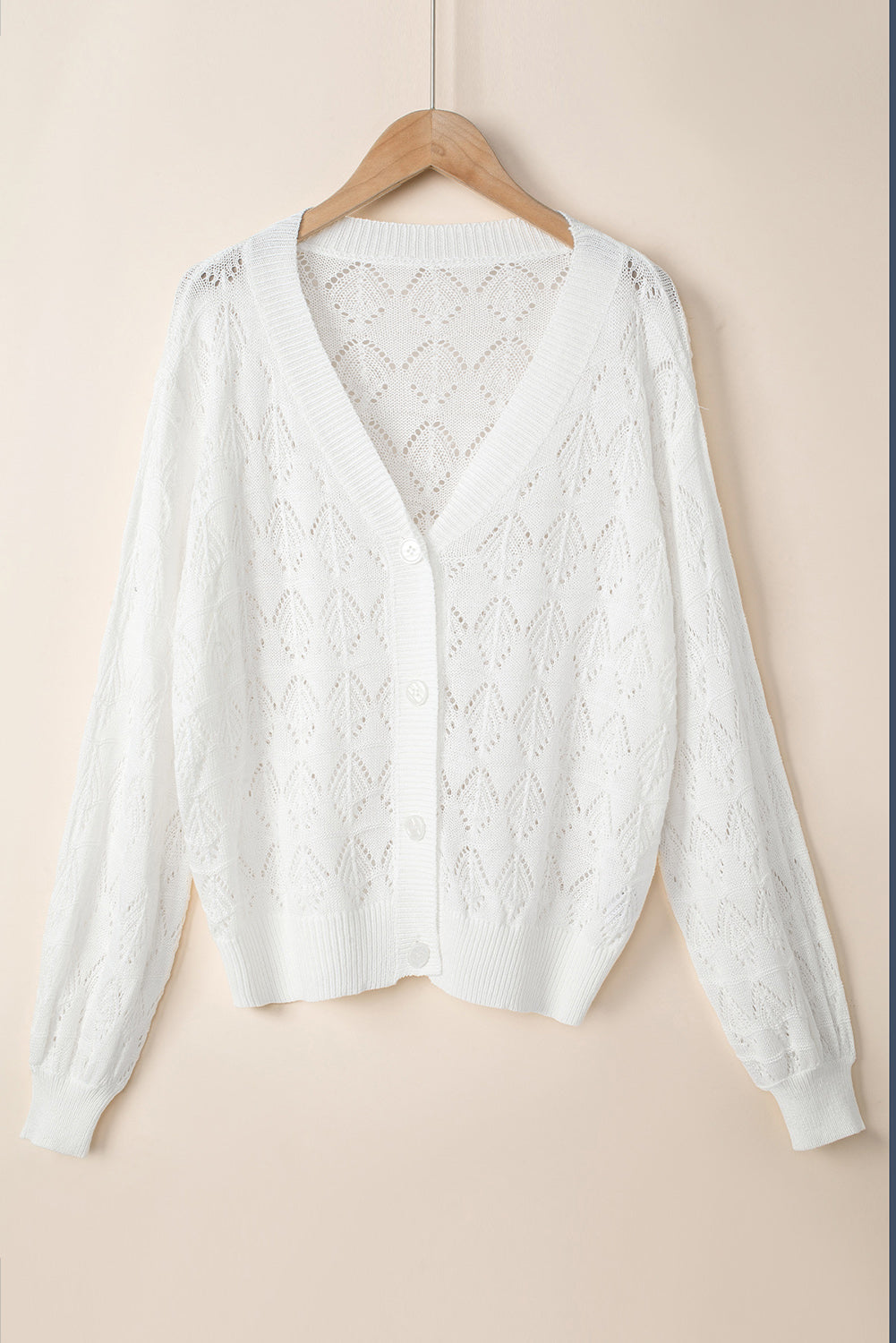 White Lightweight Buttoned Front Crochet Cardigan Cardigans JT's Designer Fashion