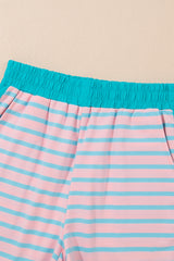 Pink Stripe Color Block Loose Fit Two Piece Shorts Set Short Sets JT's Designer Fashion