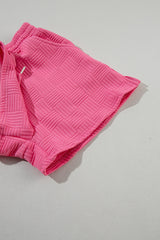 Bonbon Textured Ruffled Sleeve Tee and Drawstring Elastic Waistband Shorts Set Short Sets JT's Designer Fashion