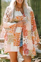 White Boho Patchwork Floral Open Front Kimono Kimonos JT's Designer Fashion