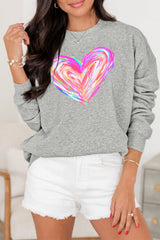 Gray Valentines Brushwork Heart Graphic Drop Shoulder Sweatshirt Graphic Sweatshirts JT's Designer Fashion