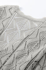 Gray Hollow-out Openwork Knit Cardigan Cardigans JT's Designer Fashion