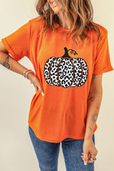 Orange Leopard Pumpkin Graphic Daily Fashion Tee Graphic Tees JT's Designer Fashion