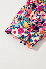 Pink Floral Puff Short Sleeve V Neck Mini Dress Floral Dresses JT's Designer Fashion