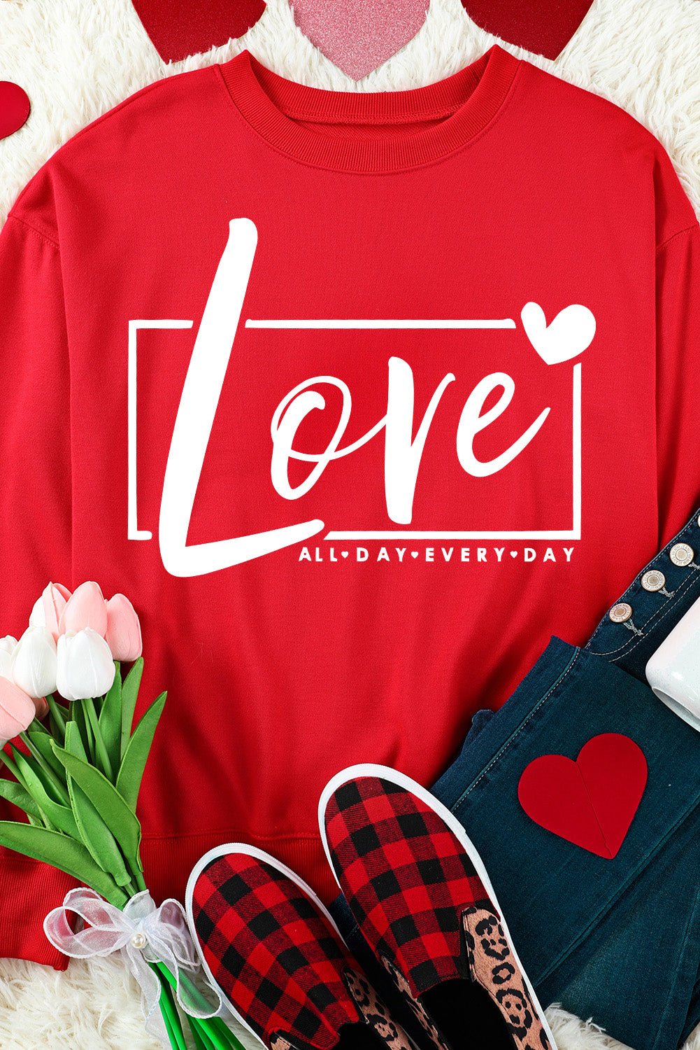 Fiery Red Valentine's Day Love Graphic Sweatshirt Graphic Sweatshirts JT's Designer Fashion