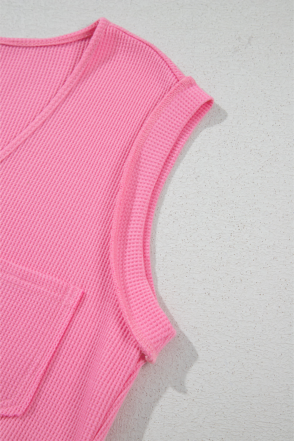 Bright Pink Waffle Textured Button Round Neck A-line Tiered Sleeveless Dress Mini Dresses JT's Designer Fashion