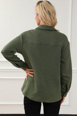 Green Retro Quilted Flap Pocket Button Shacket Jackets JT's Designer Fashion