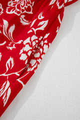Red Floral Printed Spaghetti Strap Empire Waist Maxi Dress Floral Dresses JT's Designer Fashion
