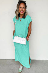 Clearly Aqua Mineral Wash Pocketed T-shirt Long Dress T Shirt Dresses JT's Designer Fashion