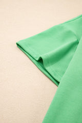 Mint Green V Neck Drop Shoulder Tee and Patchwork Drawstring Elastic Waistband Shorts Set Short Sets JT's Designer Fashion