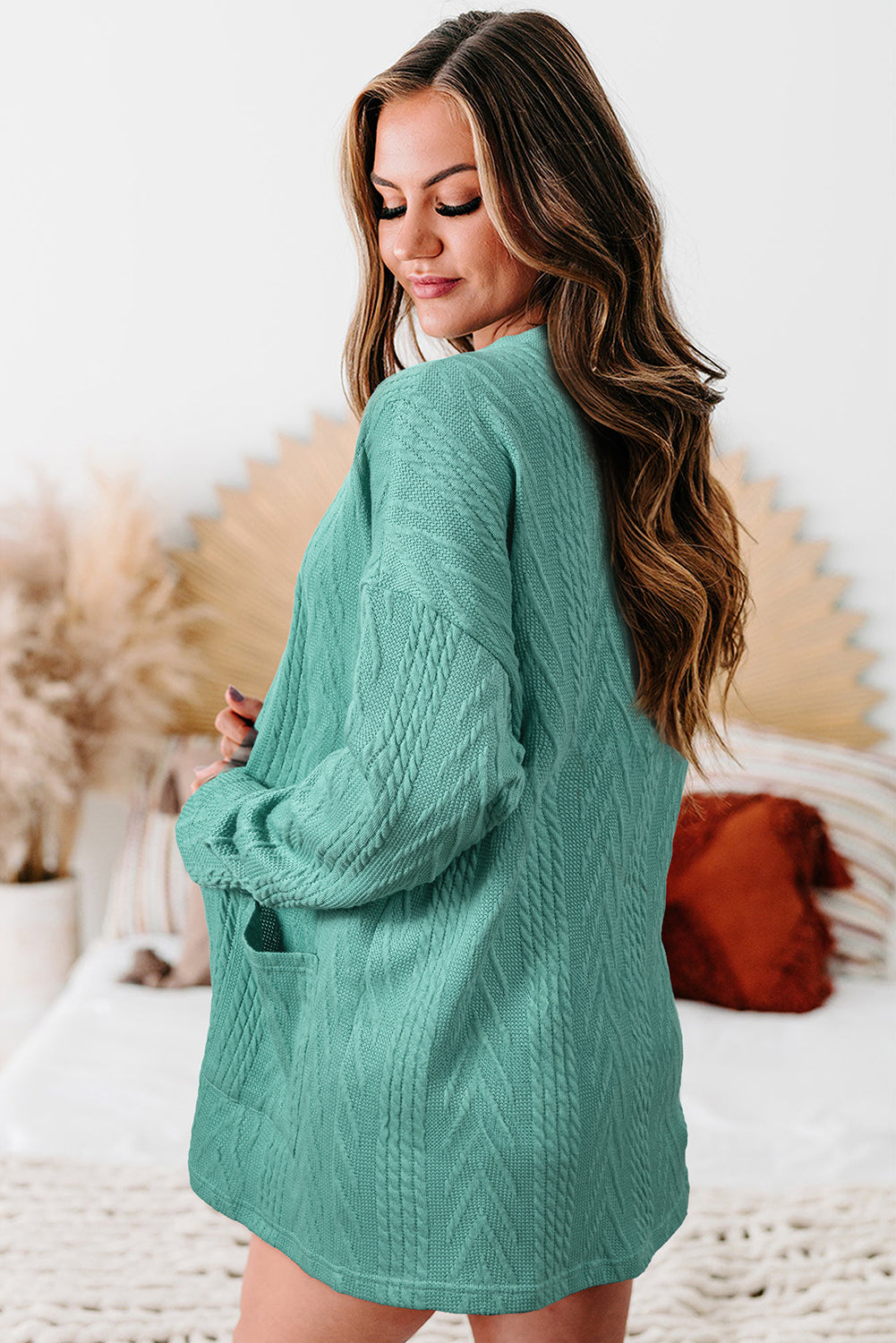 Canton Solid Textured Open Front Cardigan with Pocket Cardigans JT's Designer Fashion