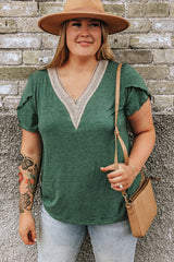 Blackish Green Embroidery V Neck Draped Sleeve Plus Size Blouse Plus Size JT's Designer Fashion