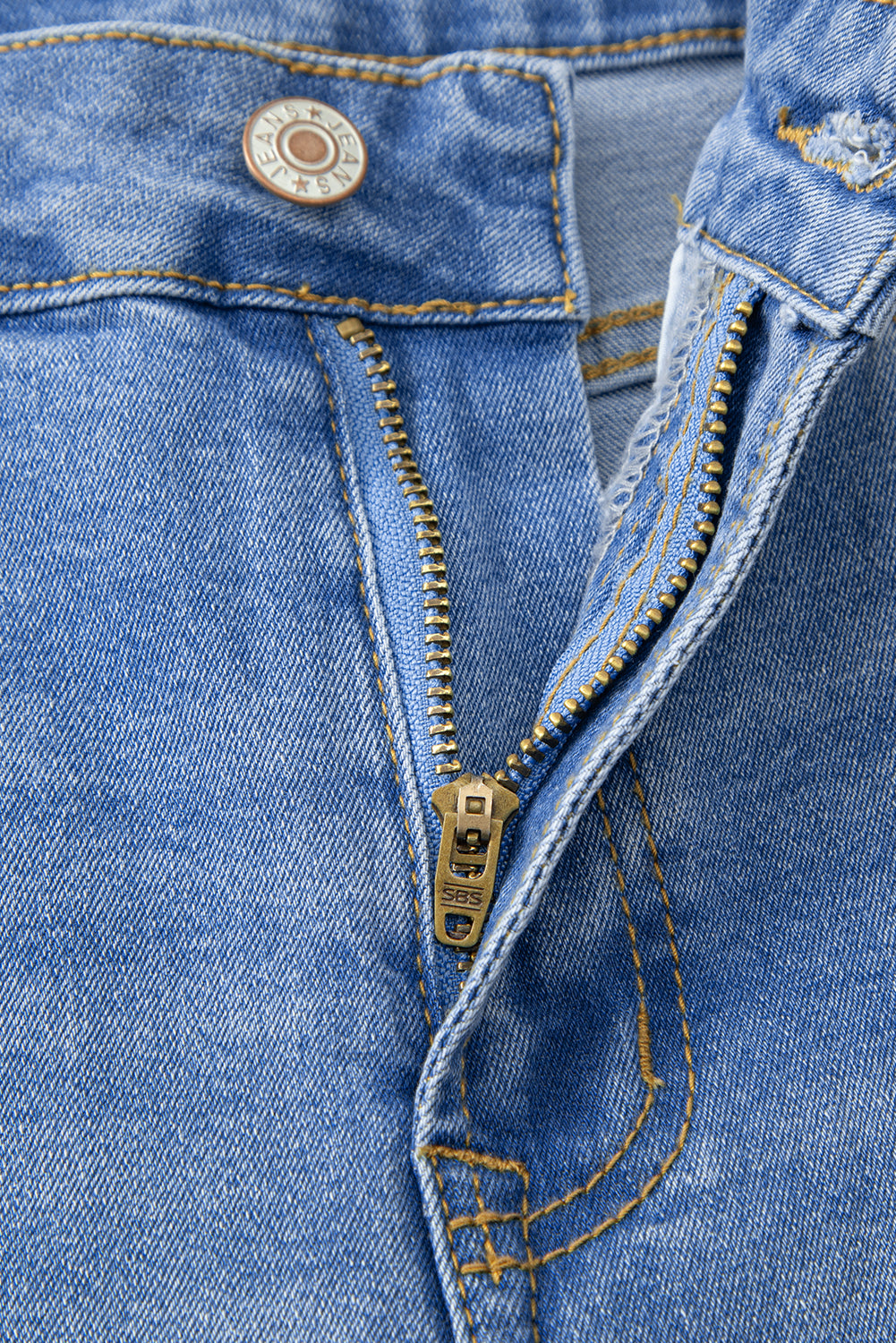 Dusk Blue Raw Hem Unique Cuffs Straight High Rise Loose Jeans Jeans JT's Designer Fashion